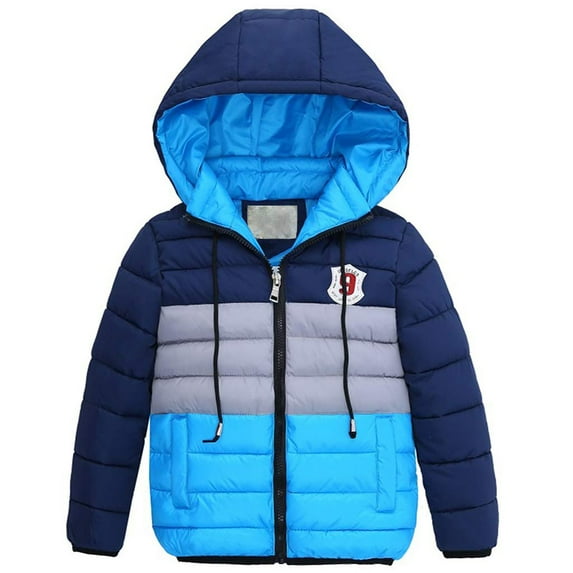 Kids Down Jacket Boys Padded Coats Hooded Outerwear Warm Lightweight Color Matching Overcoat