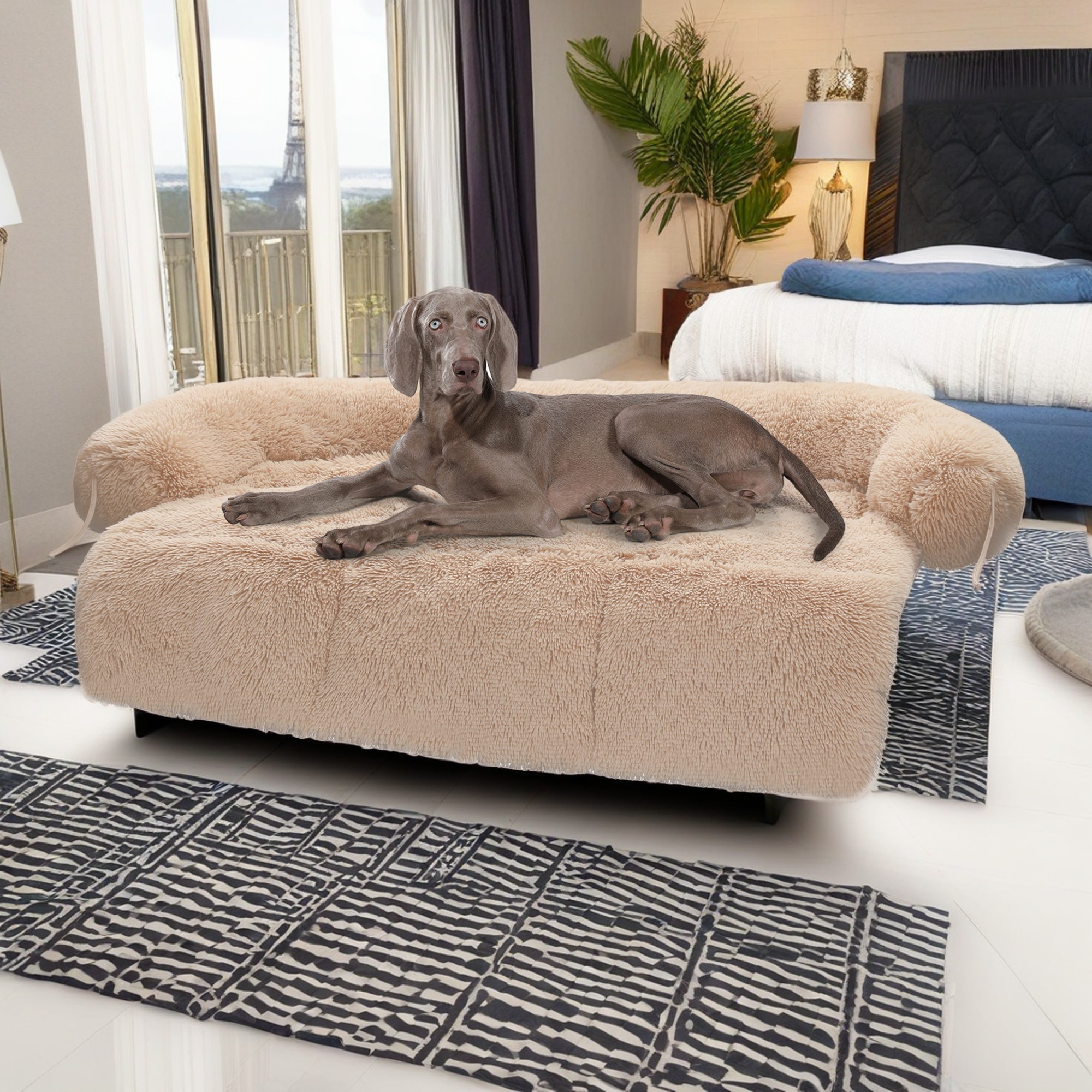 resenkos 45" Dog Bed for Couch, Calming Dog Beds for Large Dogs, Fluffy Plush Bed for Pets, Anti Anxiety Dog Bed with Removable Cover, Beige