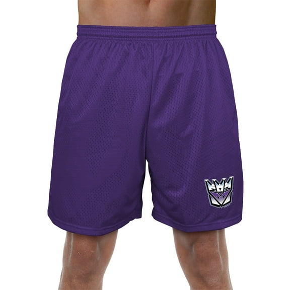 Transformers Decepticon Symbol Retro Mens Lined Mesh Shorts, Purple, Large