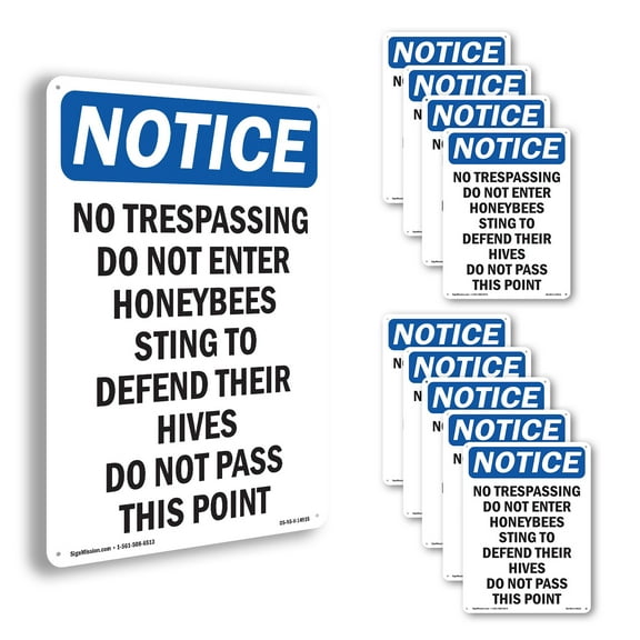 No Trespassing Do Not Enter Honeybees OSHA Notice Rigid Plastic Sign 10 Inch x 7 Inch - 10 Pack