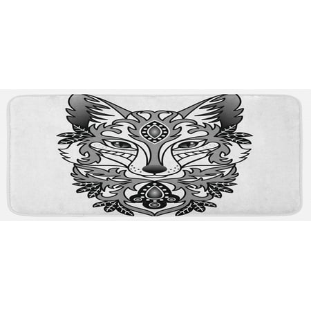

Fox Kitchen Mat Ornamental Fox Face with Tree Leaves Oval Shapes Dots Floral Curves Art Print Plush Decorative Kitchen Mat with Non Slip Backing 47 X 19 Grey Black White by Ambesonne