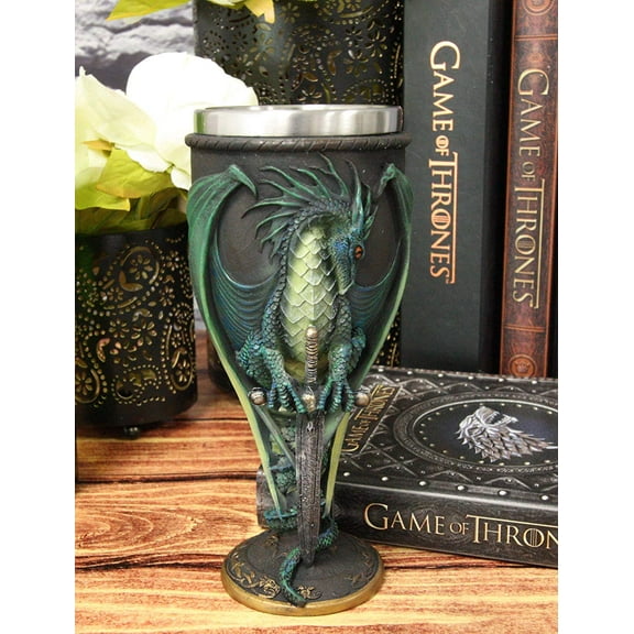 Ebros Ruth Thompson Dragon's Lair Skull Blade Drake 8oz Wine Goblet Chalice Cup