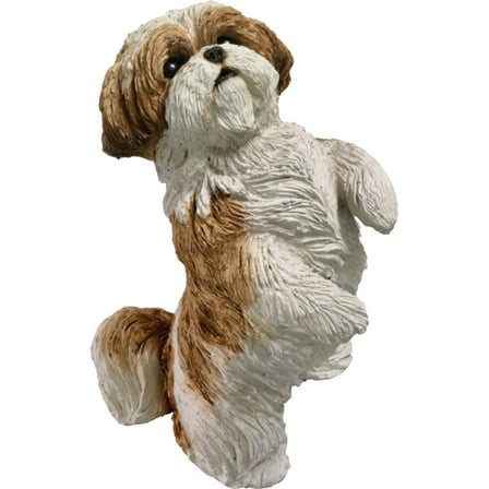 Sandicast Original Size Gold and White Shih Tzu Sculpture, Sitting Pretty