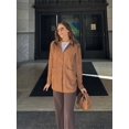 thumbnail image 4 of Abrigo de ante liso con solapa a la moda para mujer, chaqueta holgada de manga larga con un solo pecho y bolsillos, prendas de vestir exteriores finas informales para otoño, 4 of 5
