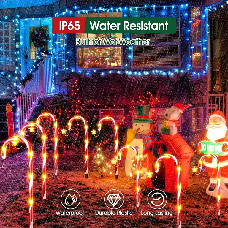 12 Pack Christmas Decorations Outdoor Solar Candy Cane Lights Waterproof Solar Pathway Markers Yard Lights with Star 8 Modes Xmas Decorations for