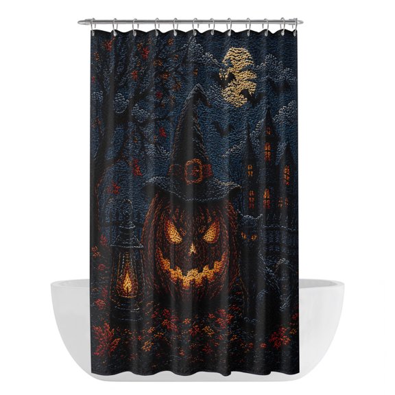 Halloween Shower Curtain - Water Repellent Fabric Shower Curtains Washable, Spooky Pumpkin Black Cat Ghost Moonligh Decorative Polyester Cloth Bathroom Curtains Modern Bath Decor 36"x72"