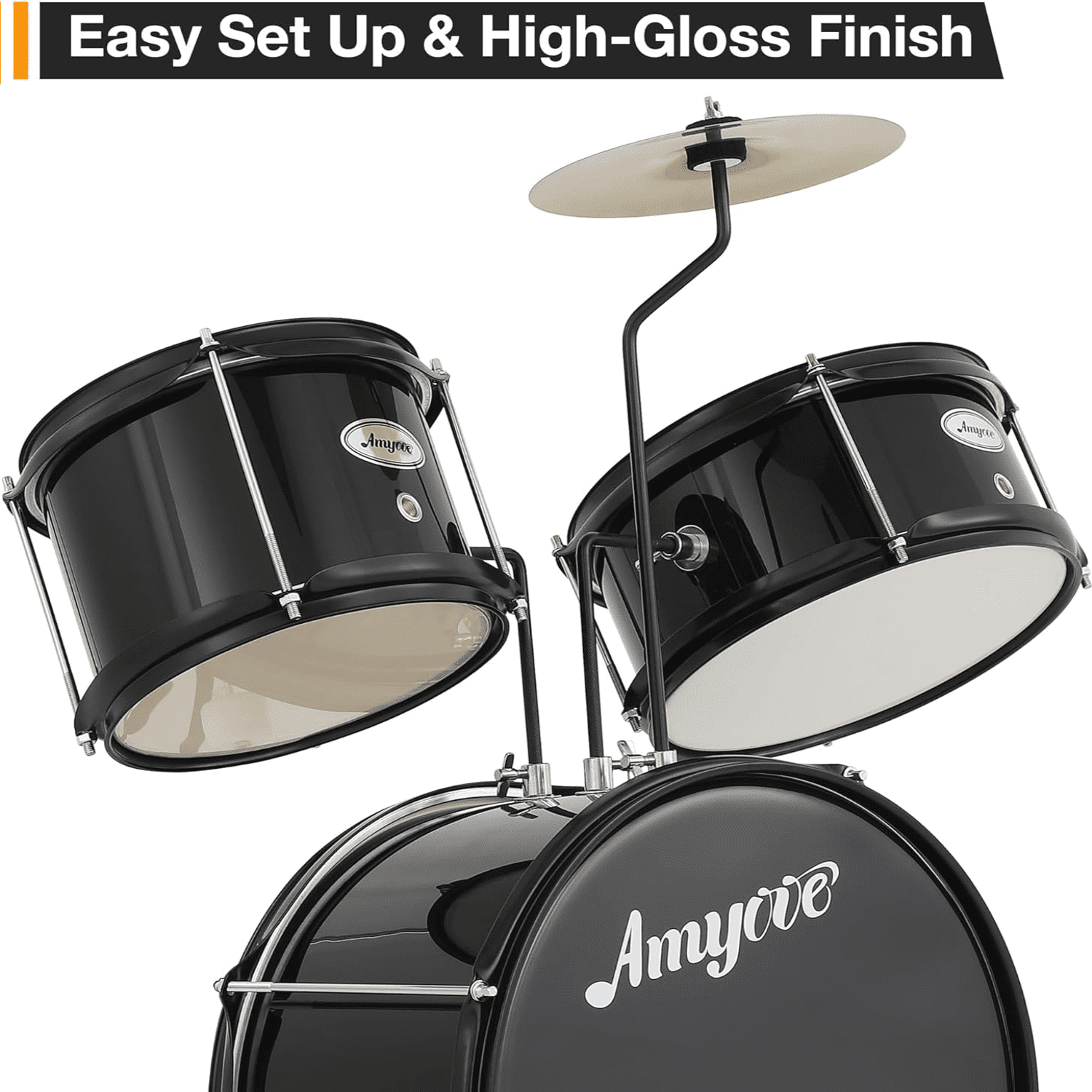 Drum Set for Kids Beginner Set with Bass, 2 Toms, Cymbal, Sticks, Bass Pedal and Stool Percussion Musical Instrument Birthday Playsetl