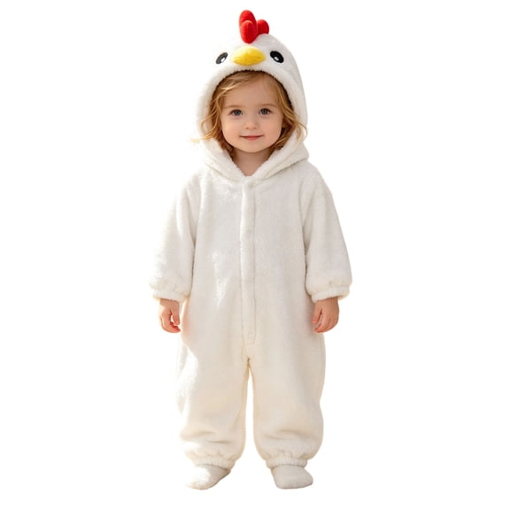 Puntoco Kids Halloween Chick Costume Hooded Romper Jumpsuit Cosplay Outfit White 12 Months