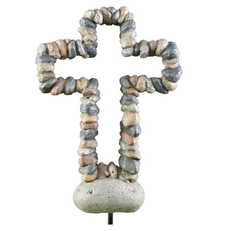 Collections Etc Hand-Painted Stone Cross Outdoor Garden Stake