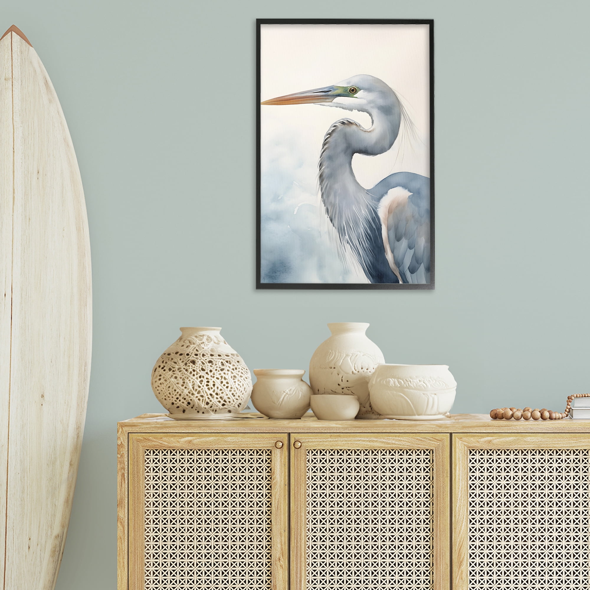 Stupell Industries Quiet Heron Looking Left Animals & Insects Painting Black Framed Art Print Wall Art, 20 x 30