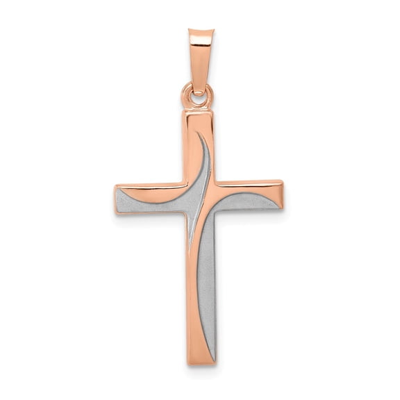 14k Rose Gold Rhodium Hollow Cross Pendant Charm