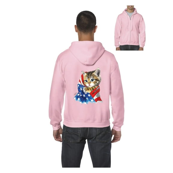Mens American Flag 4th of July Kitty Full-Zip Hooded Sweatshirt