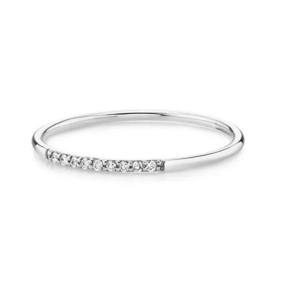 0.18Ct Round Lab-Created Diamond Thin Wedding Band Ring White Gold Plated Silver