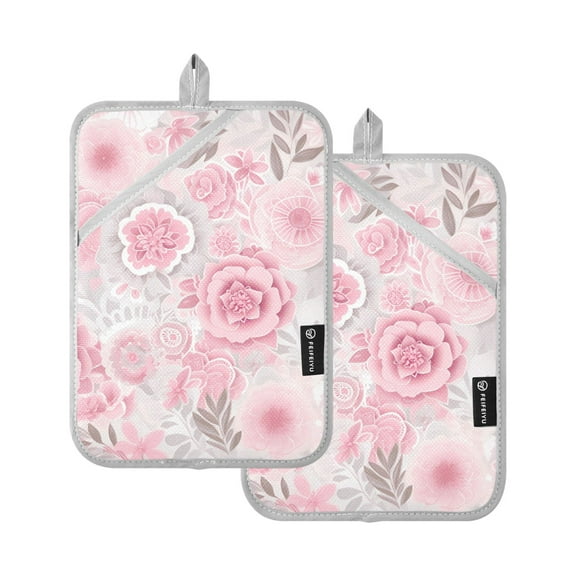 ALAZA Peony Flowers Pink Pot Holders Set of 2 Heat Resistant Kitchen Oven Mitts