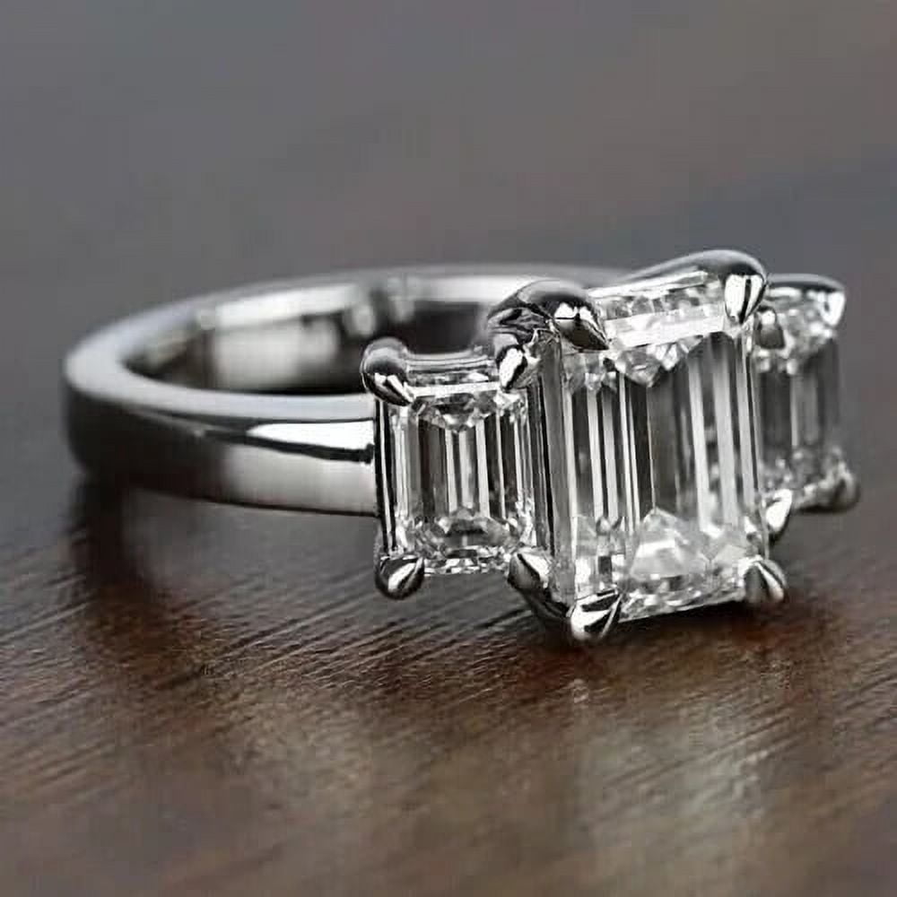 Empire Jewelry 14K White Gold Rings - 2.1 Ct Emerald Cut Moissanite Solitaire Ring for Women - Three-Stone Engagement Wedding Ring - Beautiful Silver Diamond Ring for Special Occasions