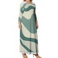 thumbnail image 2 of Large Size Abstract Green Cream Wave Art Long Sleeved Dress Women Dress for Parties Elegant Chic Evening Dresses, 2 of 7