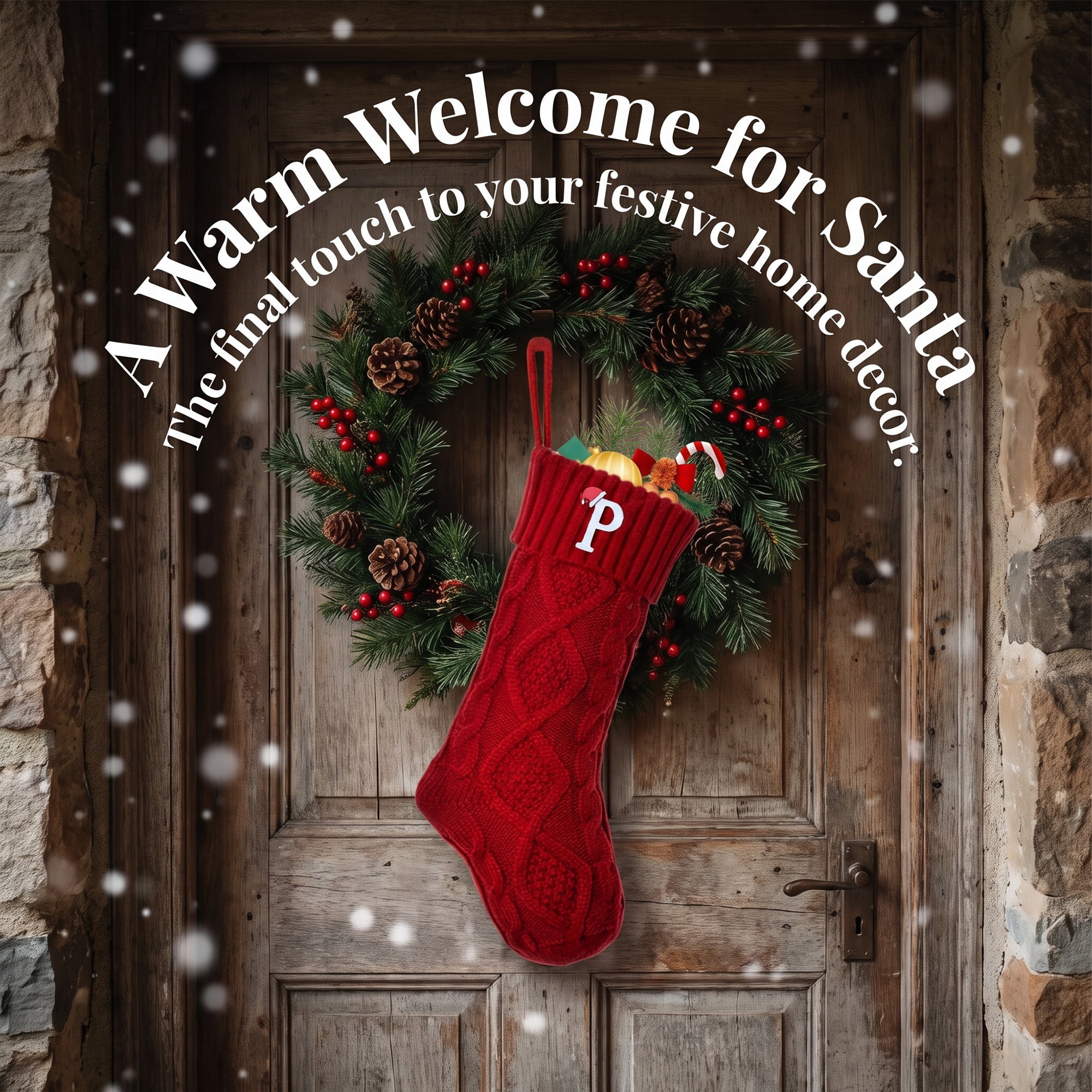 Unique Bargains Canine Bone Christmas Stocking Luxury Puppy Holiday Keepsake Sack Red Letter P 17"