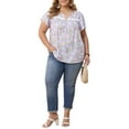 thumbnail image 2 of GRACE & GRANDEUR Women's Plus Size Easter Floral Printed Blouse Notch Neck Lace Trim Tops Ruffle Sleeve Summer Casual Top 2X Light Purple, 2 of 6
