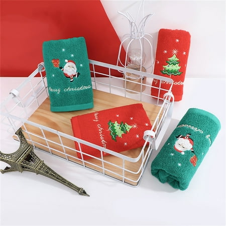 

Ayyufe Christmas Towel with Gift Box Embroidery Bright Color Santa Claus Christmas Tree Pattern Washing Towel Daily Use