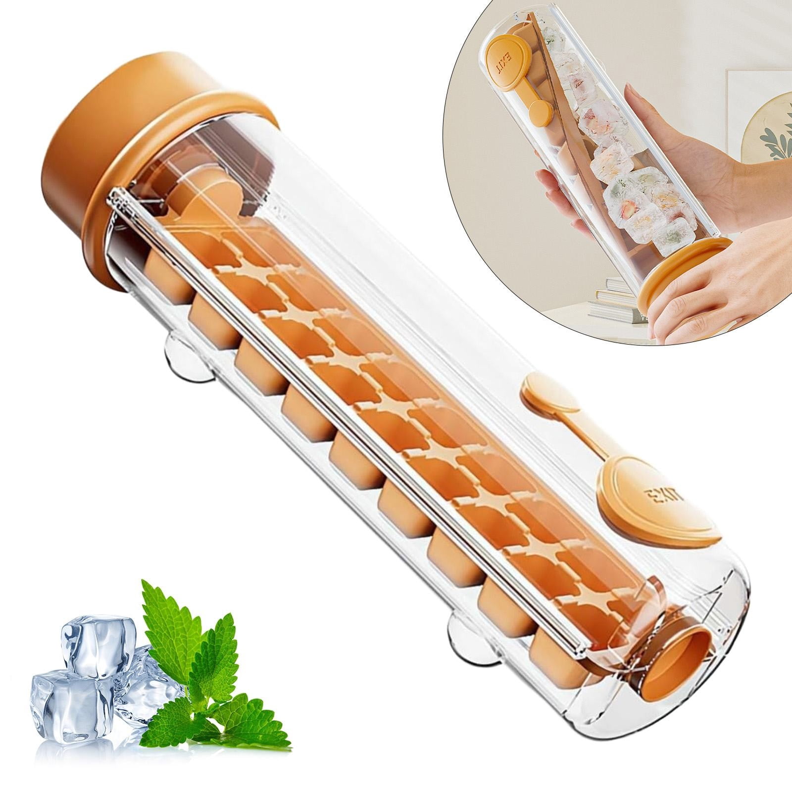 One Glass Ice Maker, One Hand Press Ice Cube Tray, Portable Glass Ice Maker with Storage Container,Press Ice Tray Mold, Square Ices Tray Cup for Whiskey, Cocktails, Coffee, Home Crafts