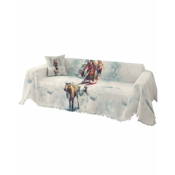 Christmas Sofa Covers for 3 Cushion Couch, Washable Sectional & L Shape Couch Covers for Dogs/Cats/Kids, Xmas Santa Deer Snowflake Winter Non Slip Sofa Slipcover Futon Cover 71''x150''