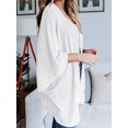 thumbnail image 2 of Women's Waffle Knit Kimono Cardigans Lightweight 3/4 Batwing Sleeve Sweater Beach Cover Up, White, X-Large, 2 of 5