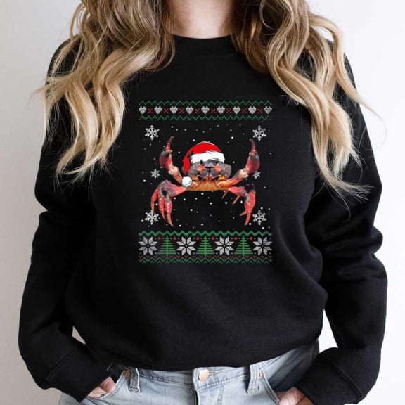 St. Nick Crab Ugly Sweater Funny Animals Christmas Pajama Graphic SW10983 Unisex Sweatshirt, Up to Size 5XL