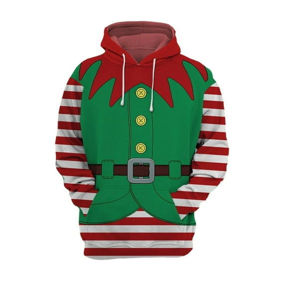 Telankuip Men's Christmas Hoodie Funny Striped Long Sleeve Pullover Tops with Pockets Loose Soft Cozy X-Mas Holiday Winter Clothes Dressed as Santa Claus Green XL