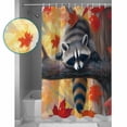 thumbnail image 4 of Fall Raccoon Animal Waterproof Fabric Shower Curtain, Orange Red Autumn Maple Leaf Shower Curtain for Bathroom Curtains Bathtubs Hotel Washable Shower Curtains with 12 Hooks Extra Long 72x84, 4 of 6