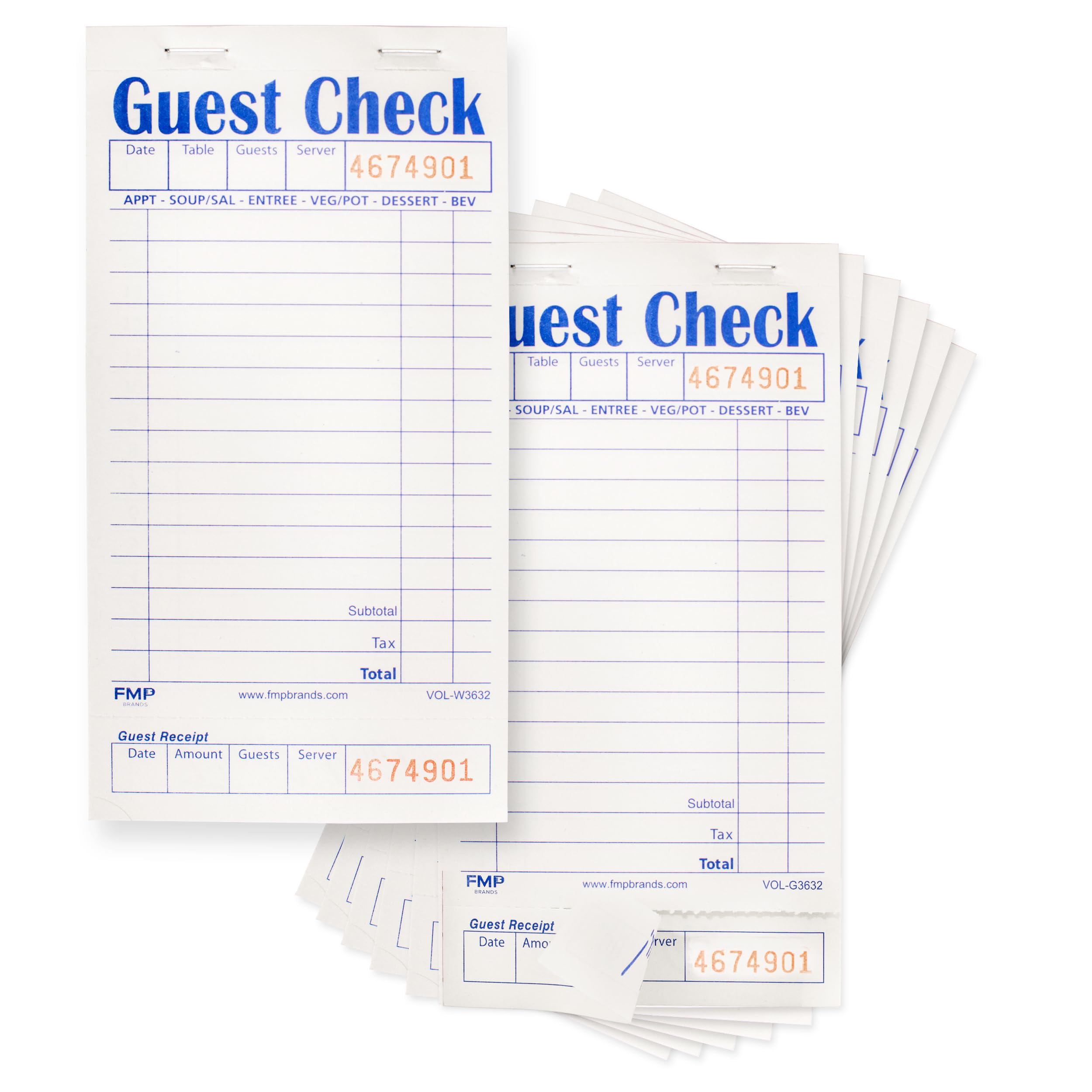 [10 Pads, 50 Sheets/Pad] Single Part Guest Checks Pad for Restaurants