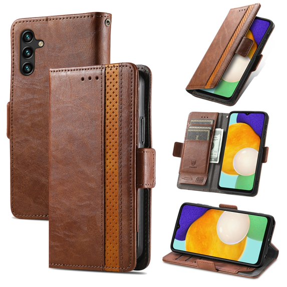 SaniMore Magnetic Clasp Wallet Case for Samsung Galaxy A14 5G with Cash & Card Slots, RFID Blocking Soft TPU + PU Leather Shockproof Protective Cover with Folio Flip Kickstand Shell, Coffee