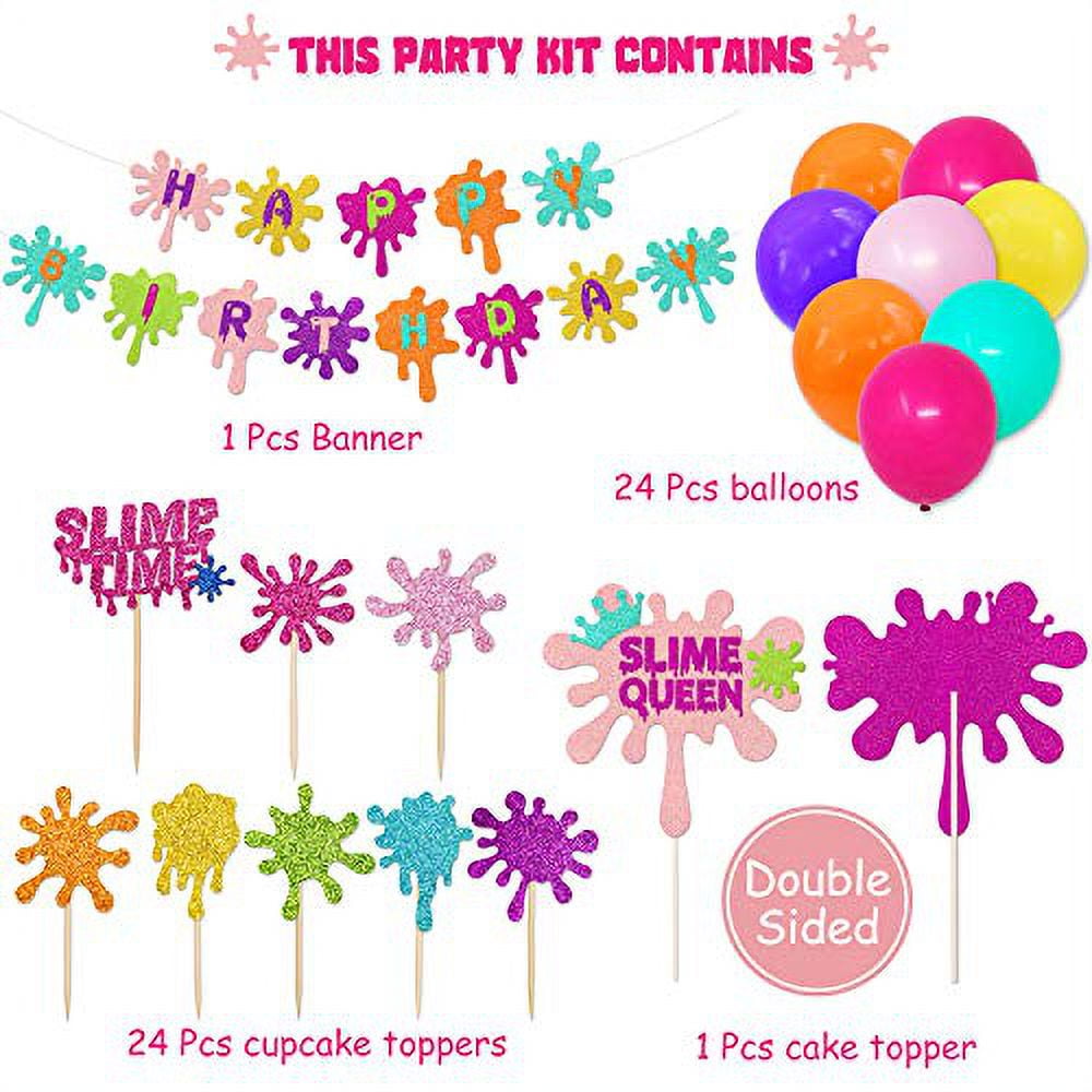 Slime Birthday Party Decorations Kit Slime Theme Party Cupcake Toppers  Slime Birthday Banner Slime Queen Cake Topper Colorful Balloons for Art  Theme Party Kid Painting birthday Party Supplies 