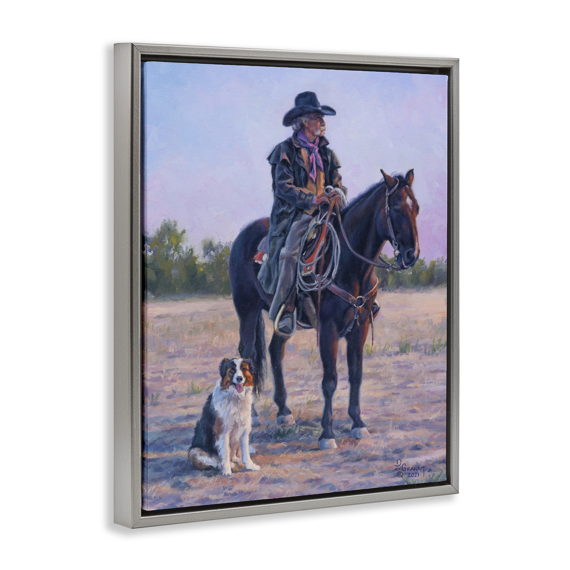 Stupell Industries Old Timers Cowboy Animals & Insects Painting Gray Floater Framed Canvas Art Print Wall Art, 25 x 31