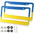thumbnail image 2 of GZHJMY Yellow Blue Car License Plate Frame, 2 Pack Aluminum License Plate Holder with Screws for Men Women License Plate Cover-Round Hole Decorative, 2 of 7