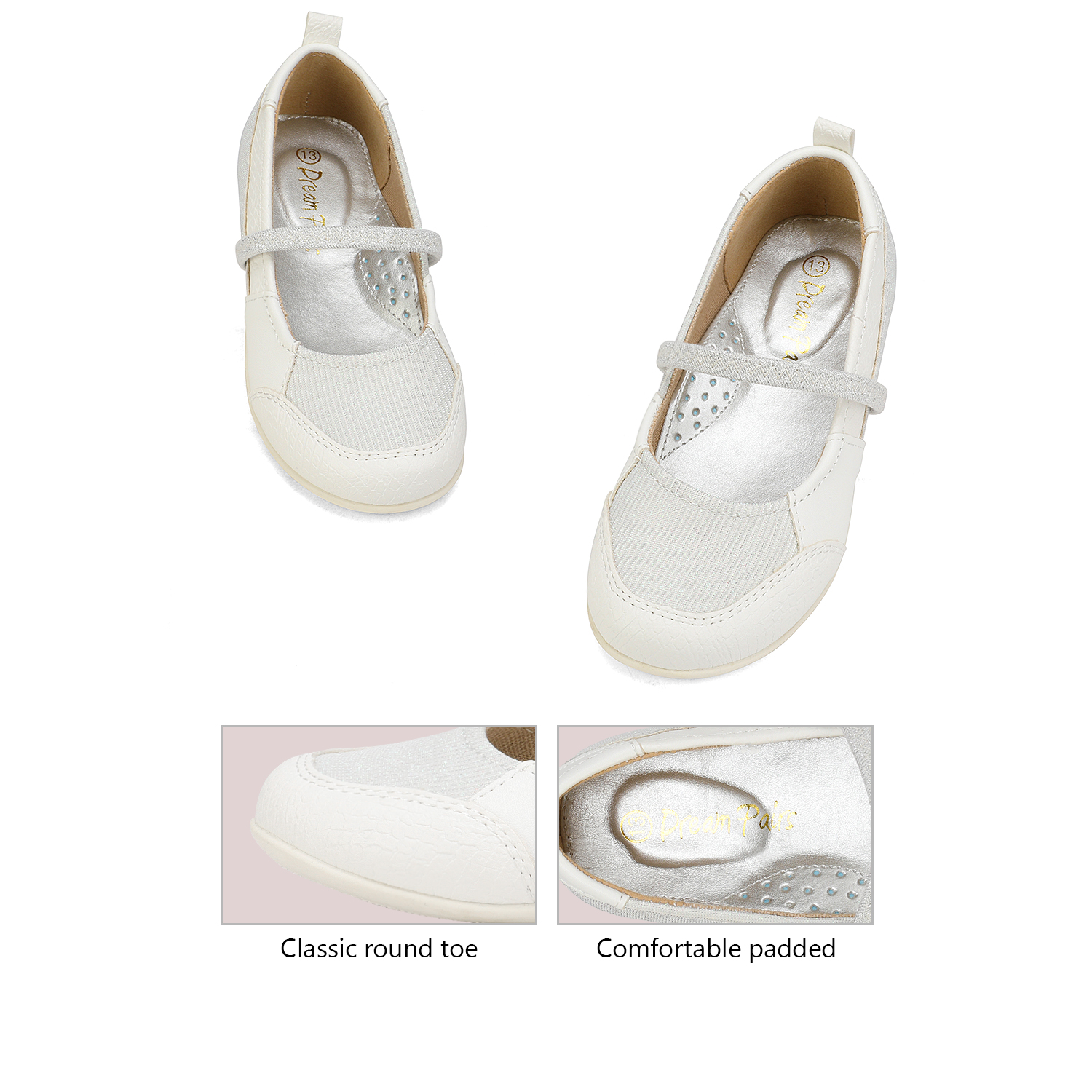 Dream Pairs Girls Mary Jane Flats Shoes Comfort School Casual Shoes Slip On Flat Shoes For Kids SASA-2 WHITE Size 8 - image 4 of 5