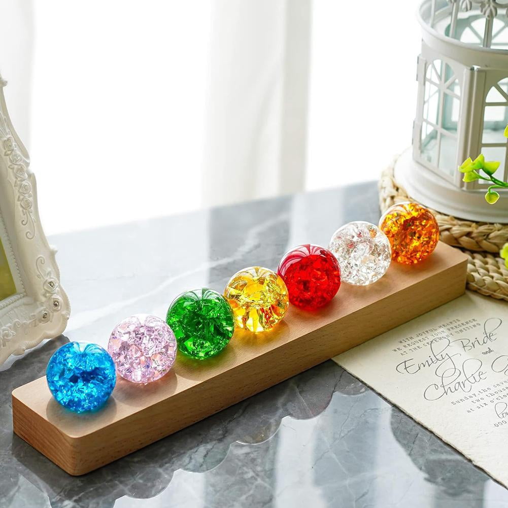 7 Colors Ice Cracked Balls Crystal Chakra Balls Without LED Wooden Base Small Night Light for Home Living Room Decor