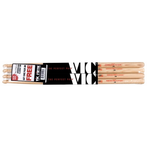 Baquetas Vic Firth American Classic 2B con punta de madera, 4 pares
