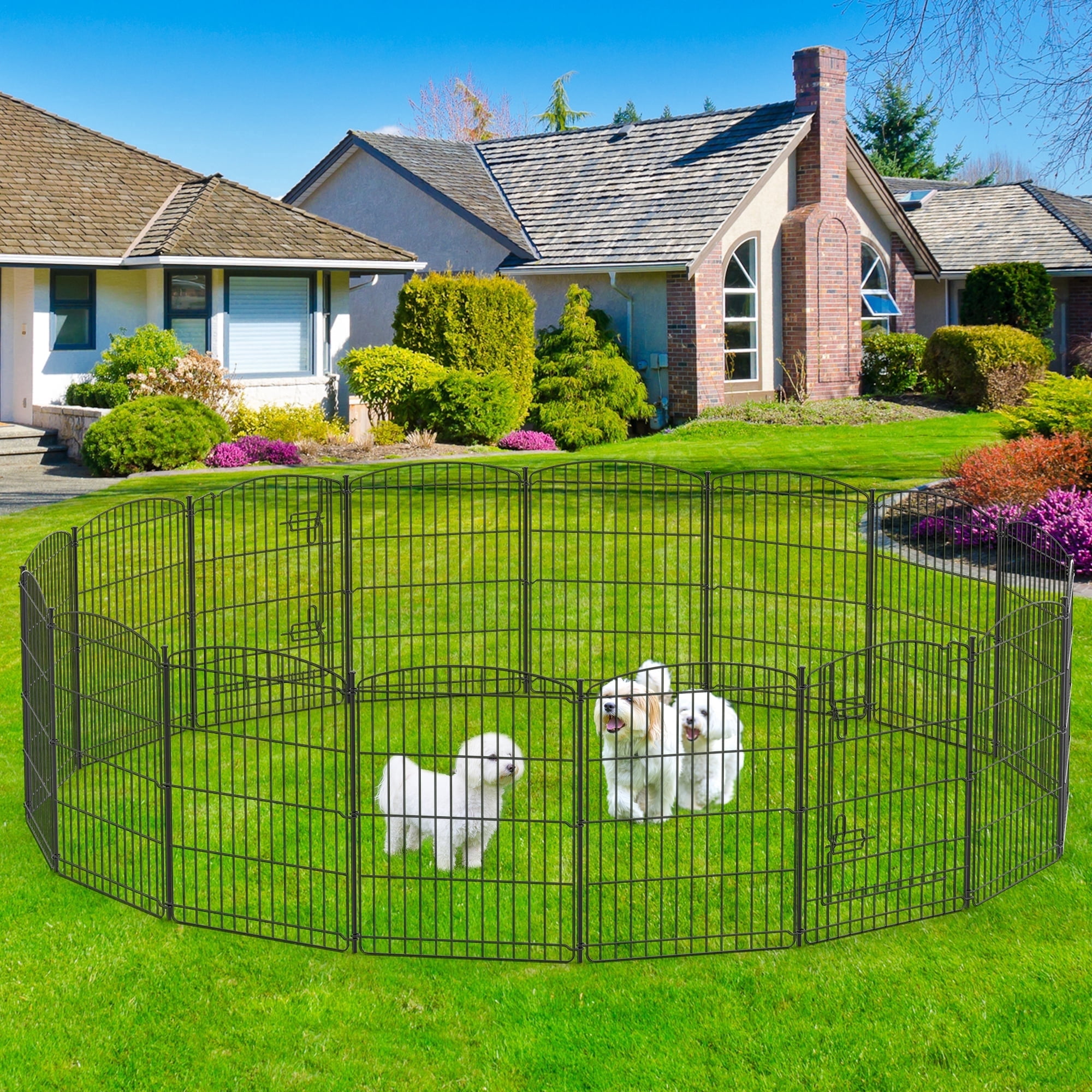 Anyask 30" Tall 16 Panel Dog Playpen with One Door, Portable Customizable Foldable Indoor Outdoor Metal Exercise Pen Fence Panels for Pets, Rust-Resistant, Tool-Free,Black