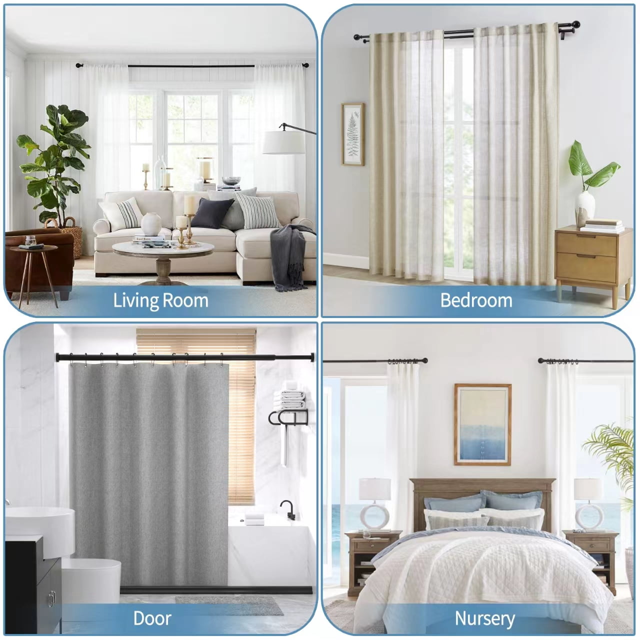 Urbanest Adjustable Double Curtain Rod Set Metal with Decorative Ball Finials, Heavy-Duty, 48"-84", Matte Black