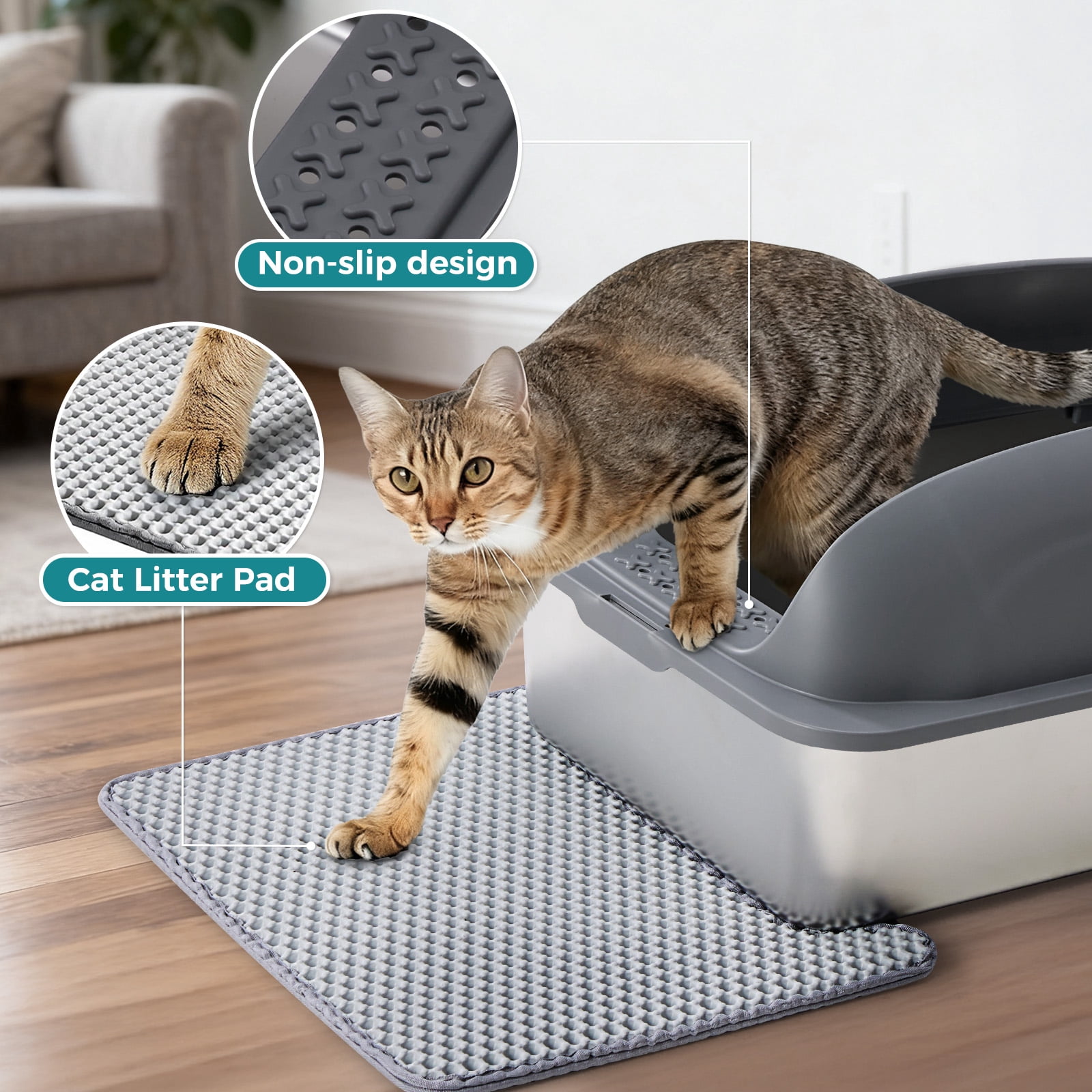 CONCETTA 24in Stainless Steel Cat Litter Box with Lid, Large Cat Litter Box for Cats, High Wall Sides, Anti-Urine Leakage, Easy Cleaning, Scoop and Mat Included, Dark Grey
