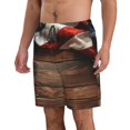 thumbnail image 2 of KLL Rustic American Flag Wood Men's Casual Summer Beach Shorts Hawaiian Shorts with Pockets-3X-Large, 2 of 5