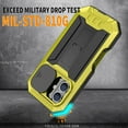 thumbnail image 2 of Compatible with iPhone 16 Case, Heavy Dustproof Shockproof Military Grade Rugged Durable Aluminum Metal Case Cover with Kickstand Screen Protector for iPhone 16, Yellow, 2 of 7