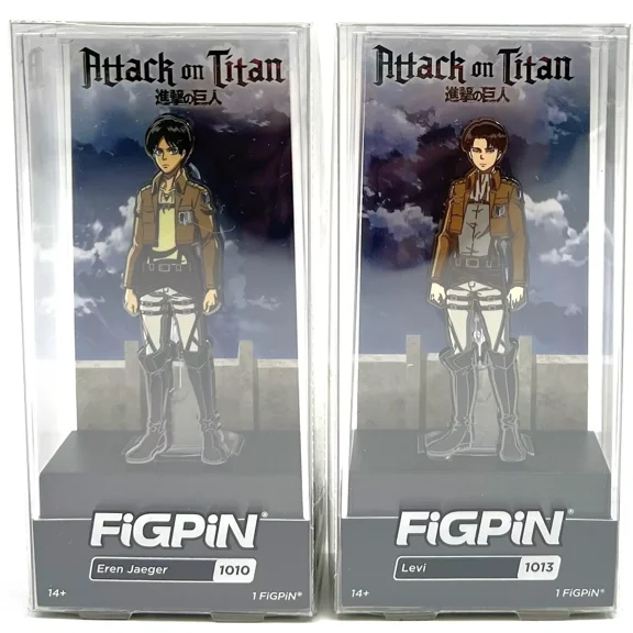 FiGPiN Attack On Titan Eren Jaeger #1010 & Levi #1013 Collectible Pins