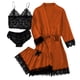 thumbnail image 1 of Gibobby Pijamas sexis de cuatro piezas para mujer, pantalones de pijama, conjunto de ropa de casa cómodo, se puede usar fuera de los pijamas (Anaranjado, S), 1 of 4