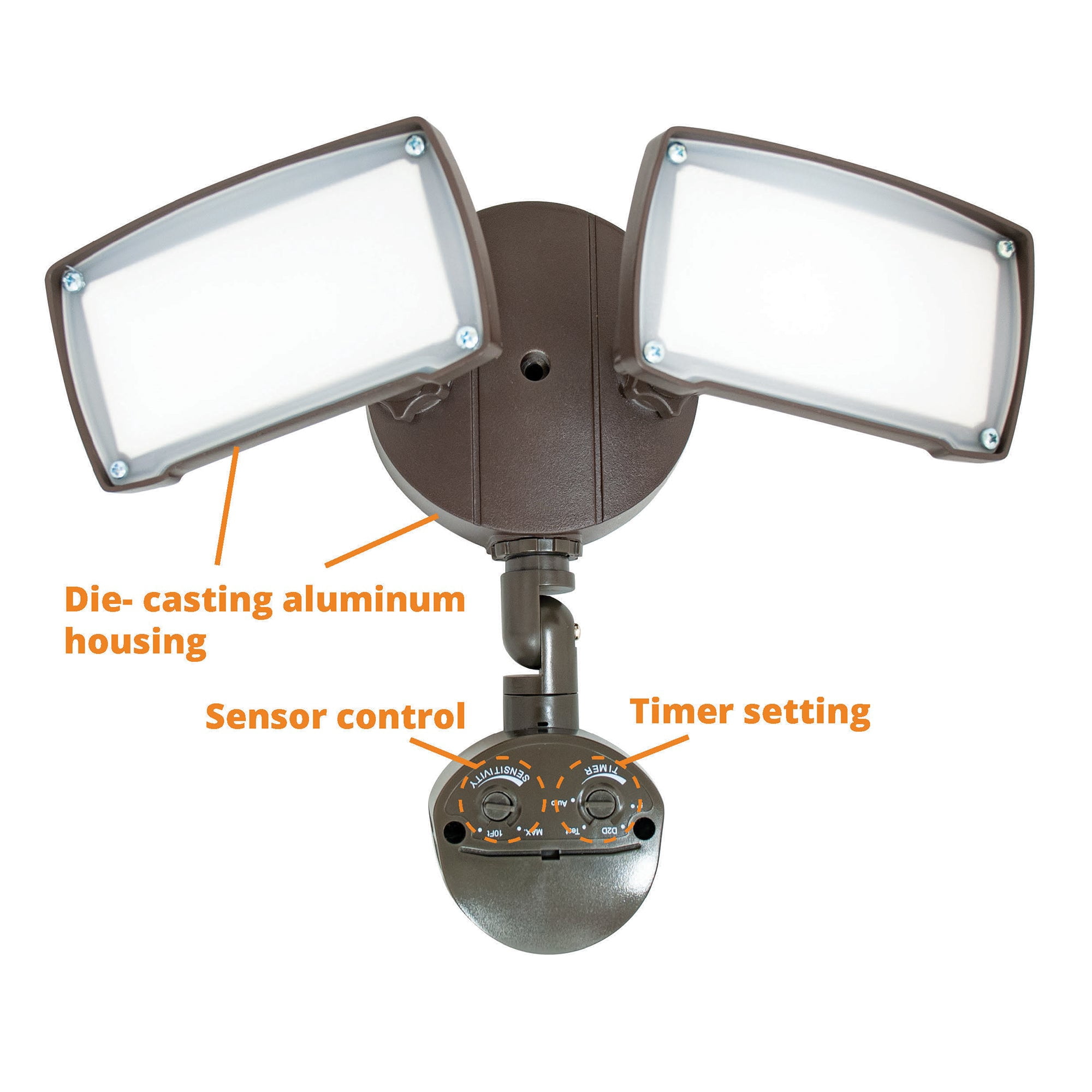 MW Twin-Head LED Security Light – Motion Sensor & Dusk-to-Dawn, 5000K Daylight, Die-Cast Aluminum, Energy Star Certified