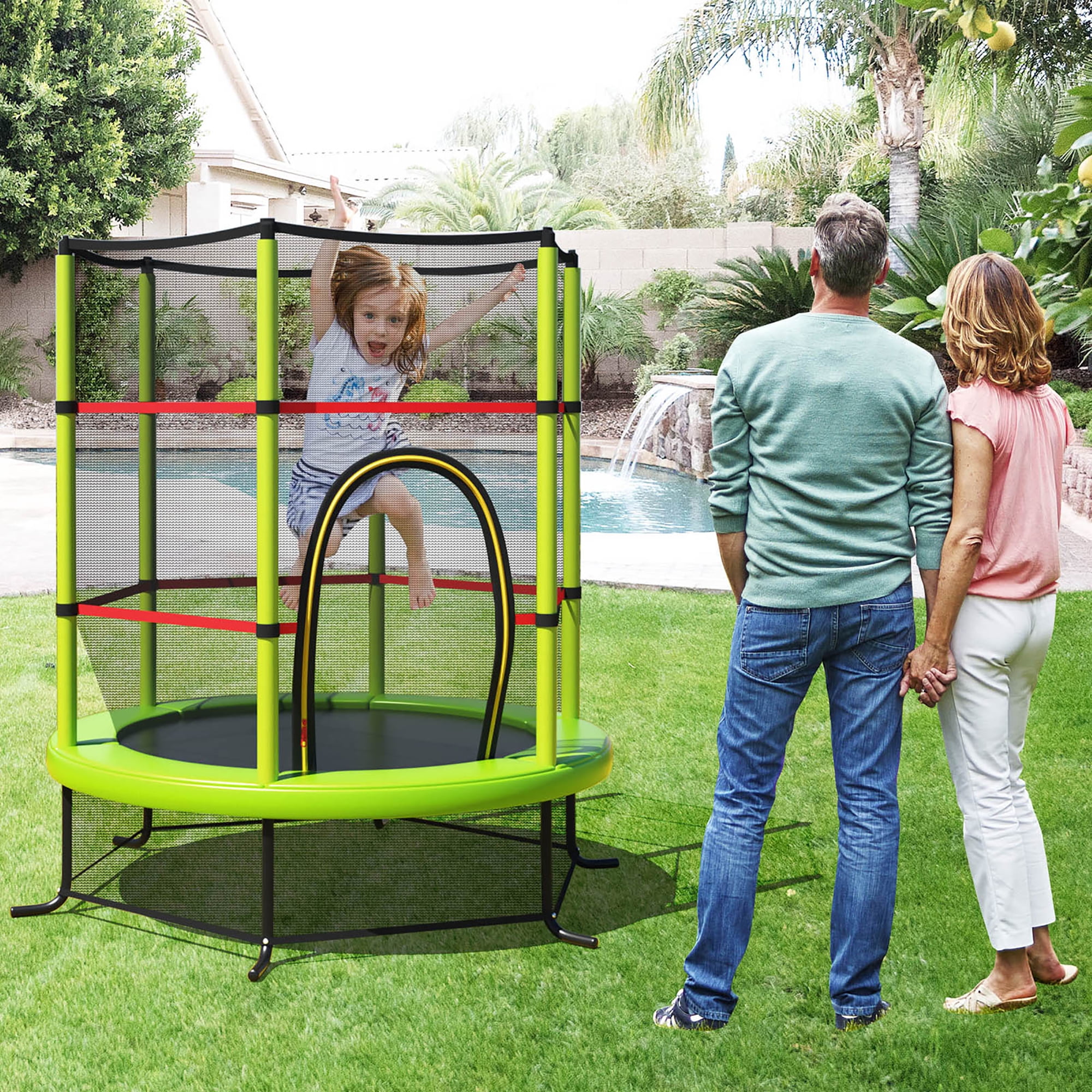 Costway 55" Kids Trampoline Bouncing Jumping Mat Recreational Trampoline W/Enclosure Net Green