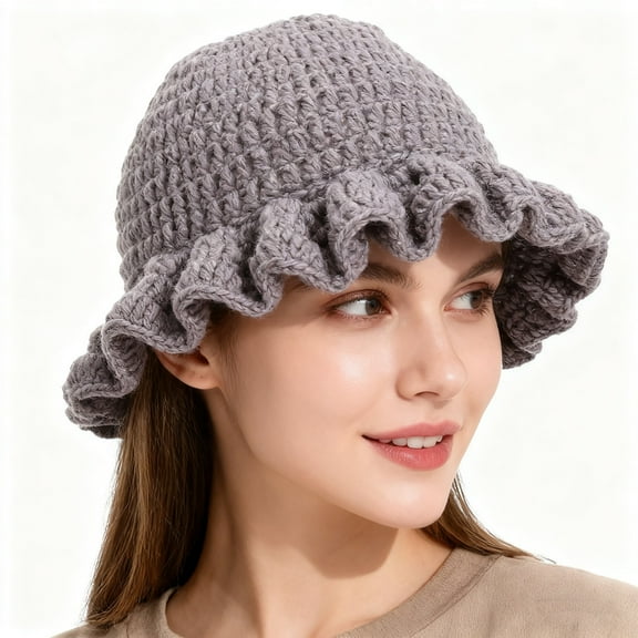 Womens Bucket Hat Handmade Crochet Ruffled Knit Hat Fashiona Colorful Wide Brim Hat Sun Hat Hiking Take Photos