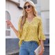 thumbnail image 3 of Blusa Uhiger de gasa floral amarilla con cuello en V y manga 3/4 XXL, 3 of 6