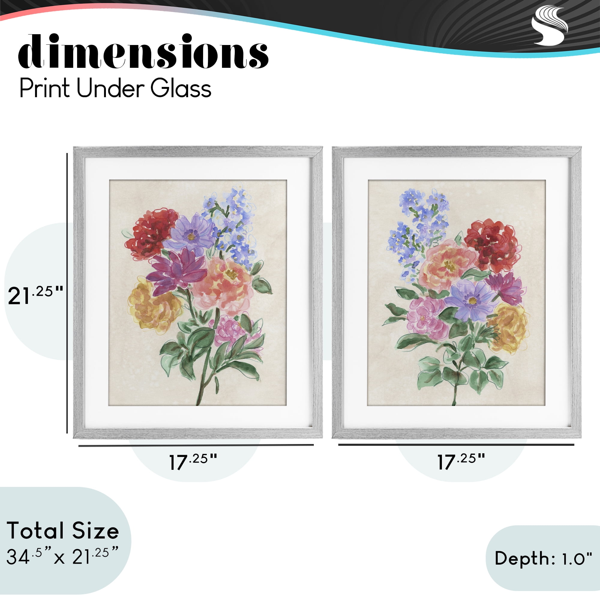 Stupell Industries Spring Blooms on Parchment 2 Piece Gray Framed Print Under Glass Set, design by June Erica Vess