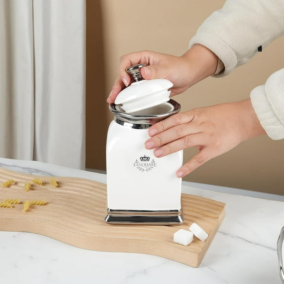 White Porcelain Cookie Jar Set of 3, Farmhouse Decorative Kitchen Canisters for Coffee, Sugar, Tea